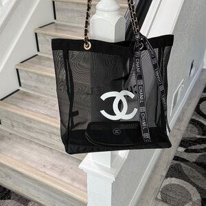 CHANEL Paris Mesh Tote & Pouch Set | Black Chain Shoulder Bag VIP AUTHENTIC NIP